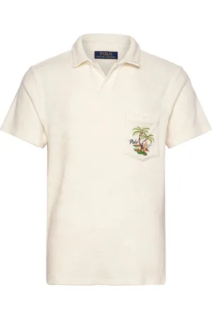 Ralph Lauren Custom Slim Embroidered Terry Polo Shirt Tops Polos Short-sleeved Cream