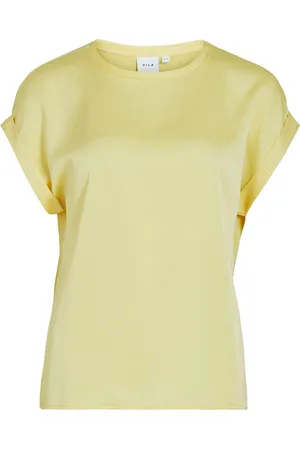 VILA Viellette S/S Satin Top - Noos Tops T-shirts & Tops Short-sleeved Yellow