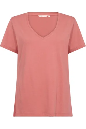 Cream Crnaia Deep V-Neck T-Shirt Tops T-shirts & Tops Short-sleeved Pink