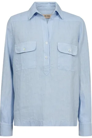 Mos Mosh Mmenna Linen Pocket Blouse Tops Shirts Linen Shirts Blue