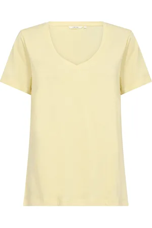 Cream Crnaia Deep V-Neck T-Shirt Tops T-shirts & Tops Short-sleeved Yellow