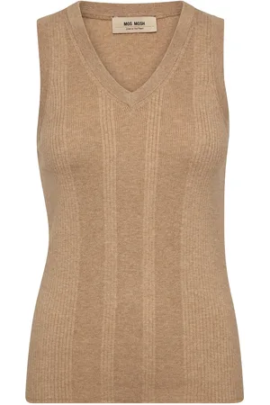 Mos Mosh Mmrelena Tani Rib V-Neck Tank Top Vests Knitted Vests Beige