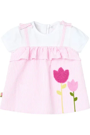 Boboli Poplin Dress Striped Dresses & Skirts Dresses Baby Dresses Short-sleeved Baby Dresses Pink