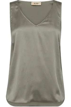 Mos Mosh Mmastrid V-Neck Silk Tank Top Tops Blouses Sleeveless Grey