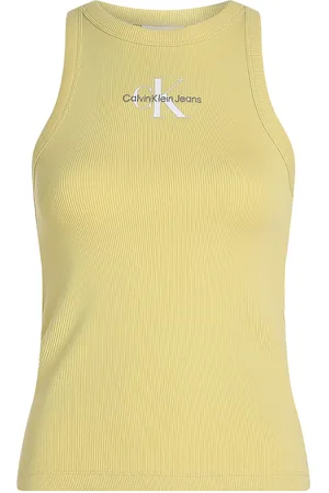 Calvin Klein Monologo Rib Tank Top Tops T-shirts & Tops Sleeveless Yellow