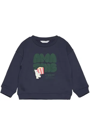 MANGO Printed Embossed Sweatshirt Tops Sweat-shirts & Hoodies Sweat-shirts Navy