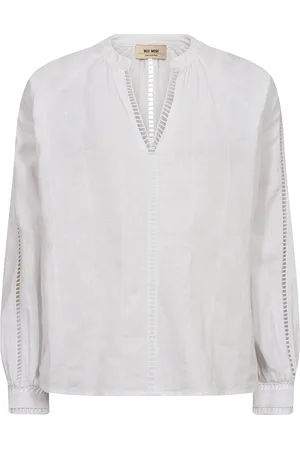 Mos Mosh Mmzeina Linen Blouse Tops Blouses Long-sleeved White
