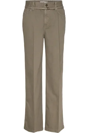 MANGO Wideleg Jeans With Belt Detail Bottoms Jeans Wide Khaki Green