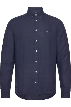 Hackett Ess Gmd Linen Brpt Designers Shirts Linen Shirts Navy