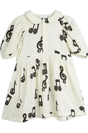 Mini Rodini Note Aop Muslin Ss Dress Dresses & Skirts Dresses Casual Dresses Short-sleeved Casual Dresses White