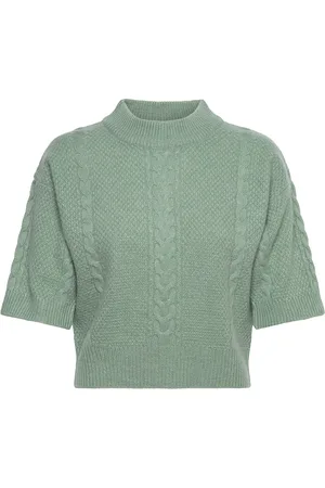 Davida Cashmere Cable Short Sleeve Sweater Tops Knitwear Jumpers Green