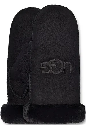 UGG Sheepskin Embroider Mitten Accessories Gloves Thumb Gloves Black