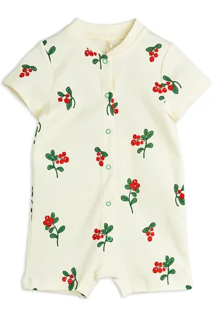 Mini Rodini Lingonberries Aop Baby Summersuit Bodysuits Short-sleeved Cream
