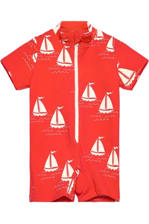 Mini Rodini Sailing Boats Aop Ss Uv Suit Uimapuku Uima-asut Red