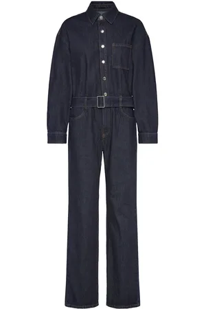 MANGO Rinse-Wash Denim Jumpsuit With Belt Bottoms Jumpsuits Blue