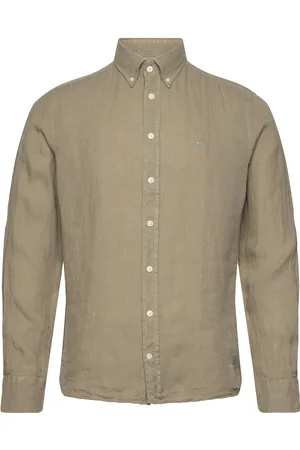 Hackett Ess Gmd Linen Brpt Designers Shirts Linen Shirts Green