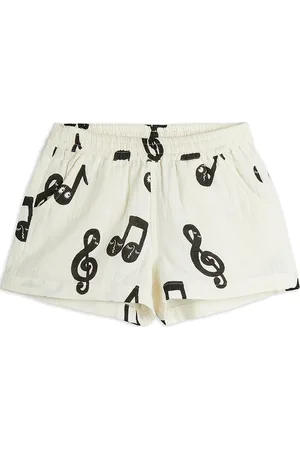 Mini Rodini Note Aop Muslin Shorts Bottoms Shorts Sweat Shorts White
