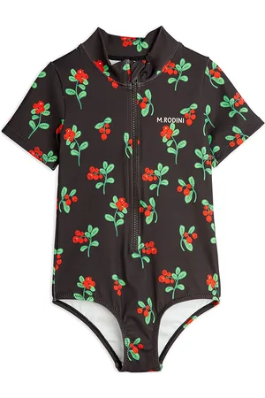 Mini Rodini Lingonberries Aop Ss Swimsuit Bodies Short-sleeved Black