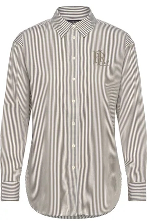 Ralph Lauren Relaxed Fit Striped Broadcloth Shirt Tops Shirts Long-sleeved Khaki Green