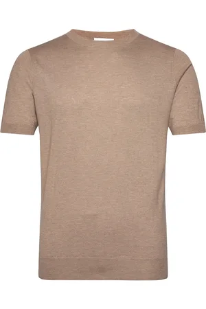 Davida Cashmere Man Fine Knit T-Shirt Designers T-shirts Short-sleeved Beige