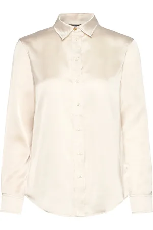Ralph Lauren Classic Fit Satin Charmeuse Shirt Designers Shirts Long-sleeved Cream