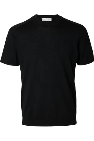 SELECTED Slhtray Ss Knit Merino Crew Neck Tops T-shirts Short-sleeved Black