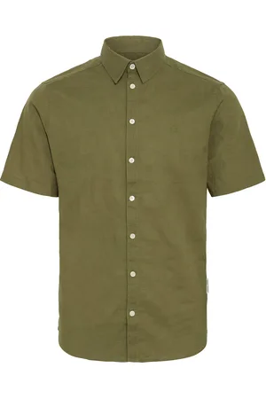 Casual Friday Cfaksel Ss Linen Mix Shirt Tops Shirts Short-sleeved Khaki Green