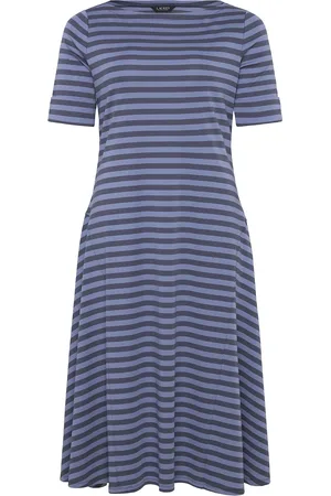 Ralph Lauren Striped Stretch Cotton Midi Dress Polvipituinen Mekko Blue