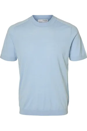 SELECTED Slhtray Ss Knit Merino Crew Neck Tops T-shirts Short-sleeved Blue
