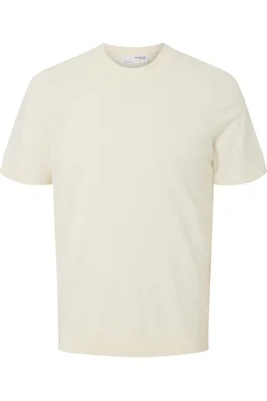 SELECTED Slhtray Ss Knit Merino Crew Neck Tops T-shirts Short-sleeved Cream
