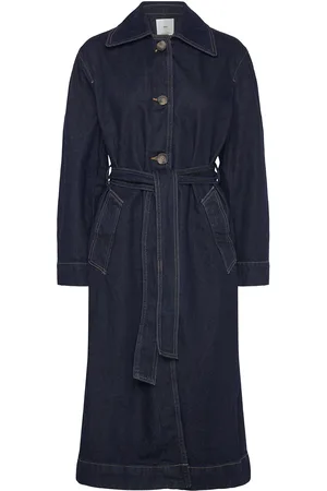 MANGO Long Rinse-Wash Denim Trench Coat Polvipituinen Mekko Blue