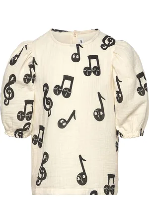 Mini Rodini Note Aop Muslin Blouse Tops Blouses & Tunics Cream