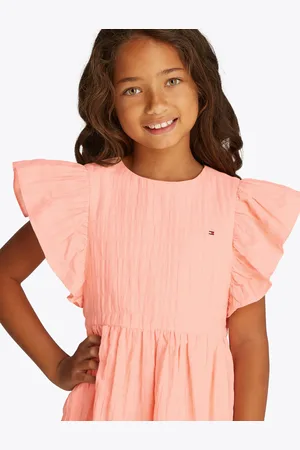 Tommy Hilfiger Textured Cotton Dress Ss Dresses & Skirts Dresses Casual Dresses Short-sleeved Casual Dresses Coral
