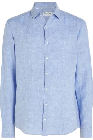 Calvin Klein Linen Solid Slim Shirt Tops Shirts Casual Blue