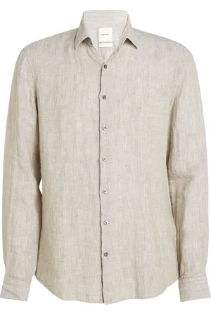 Calvin Klein Linen Solid Slim Shirt Tops Shirts Casual Cream