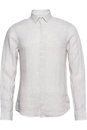 Calvin Klein Linen Stripe Slim Shirt Tops Shirts Casual White
