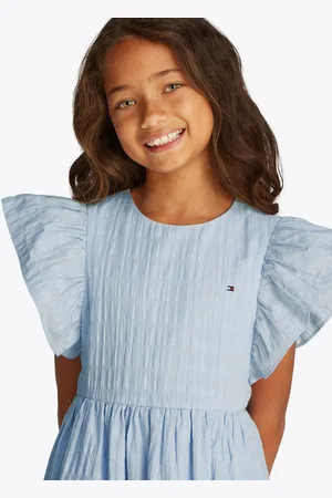 Tommy Hilfiger Textured Cotton Dress Ss Dresses & Skirts Dresses Casual Dresses Short-sleeved Casual Dresses Blue