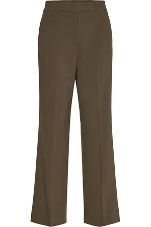 MANGO Straight Mid-Rise Trousers Bottoms Trousers Straight Leg Khaki Green