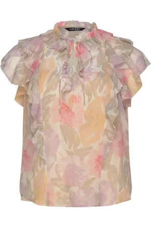 Ralph Lauren Floral Ruffle-Trim Georgette Blouse Tops Blouses Short-sleeved Pink