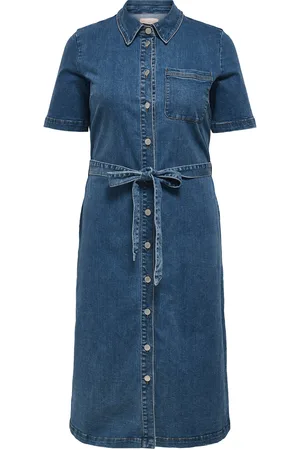 ONLY Carlana Ss Long Belt Dnm Dress Gua Polvipituinen Mekko Blue