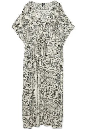 VERO MODA Vmmenny Ss 7/8 Kaftan Wvn Ga Polvipituinen Mekko Beige
