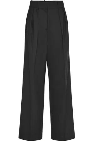 MANGO Wideleg Wool-Blend Suit Trousers Bottoms Trousers Wide Leg Black