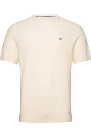 GANT Micro Textured Cotton Ss C-Neck Tops T-shirts Short-sleeved Cream