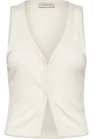 Calvin Klein Soft Touch Sleeveless Cardigan Tops Knitwear Cardigans Cream