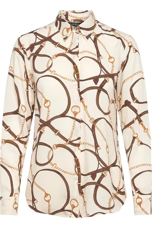 Ralph Lauren Classic Fit Belting-Print Crepe Shirt Tops Shirts Short-sleeved Cream