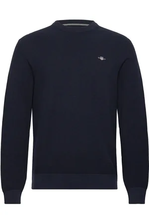 GANT Micro Textured Cotton C-Neck Designers Sweat-shirts & Hoodies Sweat-shirts Navy