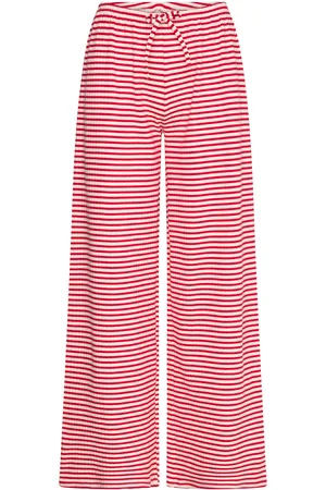 Gina Tricot Striped Soft Trousers Bottoms Trousers Wide Leg Red