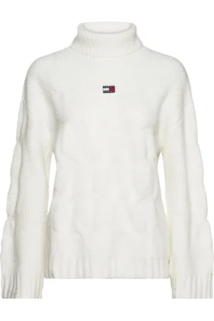 Tommy Hilfiger Tjw Badge Trtlnk Cable Sweater Tops Knitwear Turtleneck White