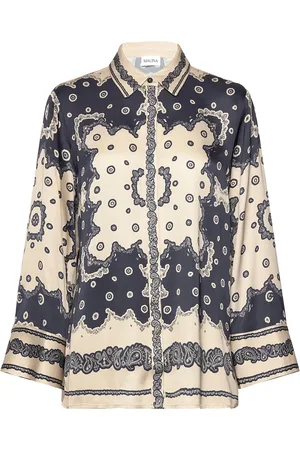 By Malina Meya Wide Fit Printed Shirt Designers Shirts Long-sleeved Blue