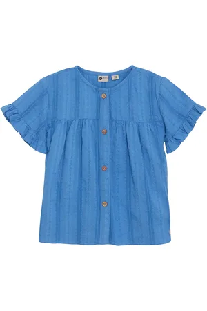 Daily7 Ruffle Shirt Tops T-shirts Short-sleeved Blue